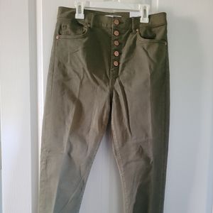 Army green button up slim pants